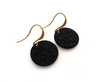Black Textured Circle Earrings With Beautiful Gold Earwires