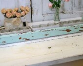 Long wooden aqua mint candle holder shabby chic chicken feeder distressed home decor Anita Spero