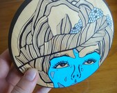 Teardrop Lullaby Blue - Original Wall Art - Round Wood Ornament