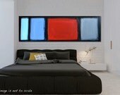 HUGE 48" Original Abstract Acrylic Painting - Textured Blue, Red, Grey Modern Contemporary Art - Times Square: Large 48 x 16