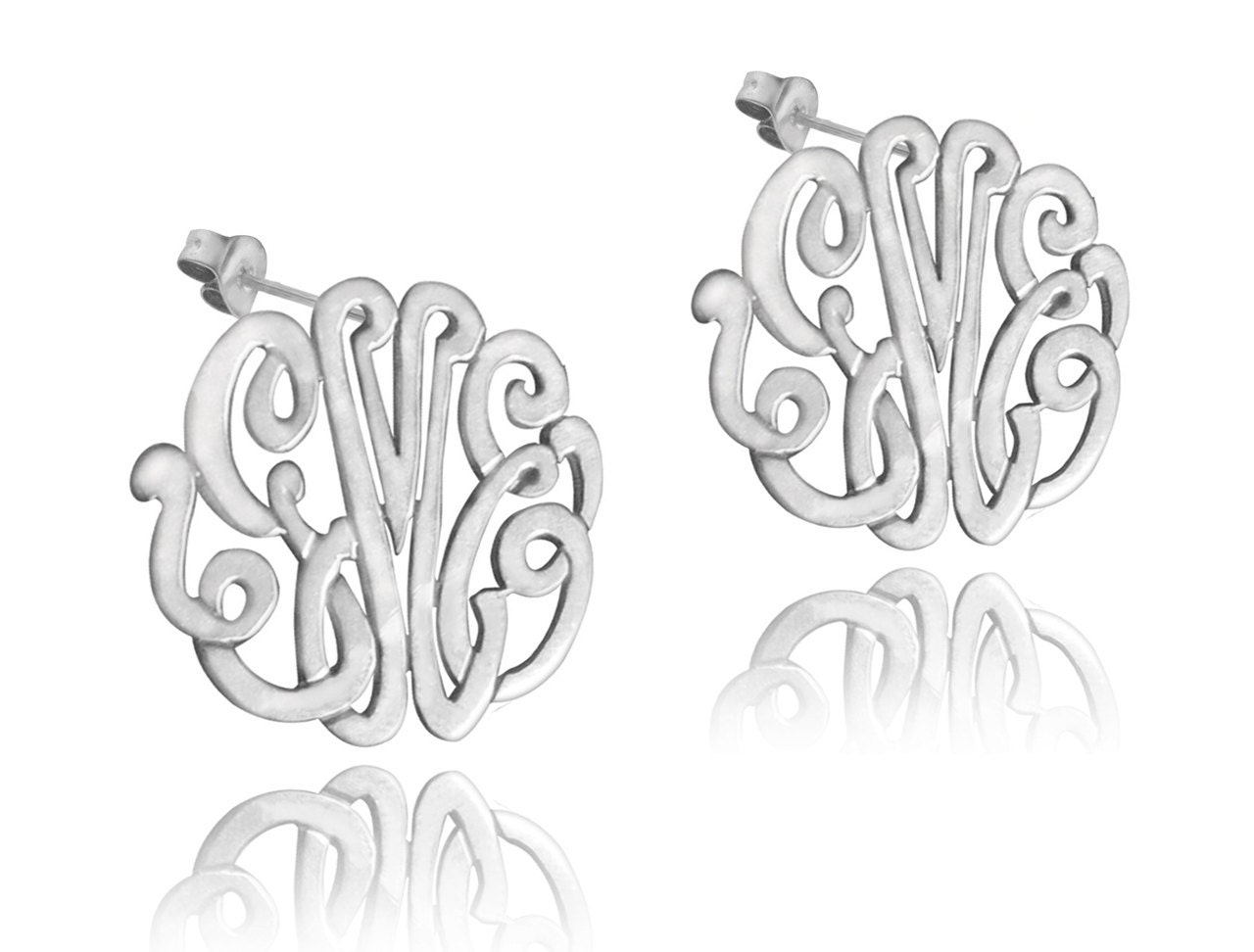 Personalized Handmade Monogram Initials Earrings (order any name) - Sterling Silver with Yellow, Rose or White Gold