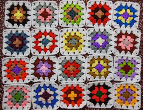 20 Crochet Granny Square with White Edging / DIY / Handmade  /  No.  TS14