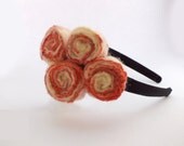 Felt flowers headband. Spring gift for mom. Handmade wet felt hair accessory.  Circle design. Satin lined headband.