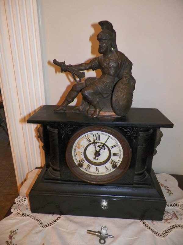 Extremely Rare Antique 1887 N. Muller & Sons Cast Metal 8 Day Mantel Clock