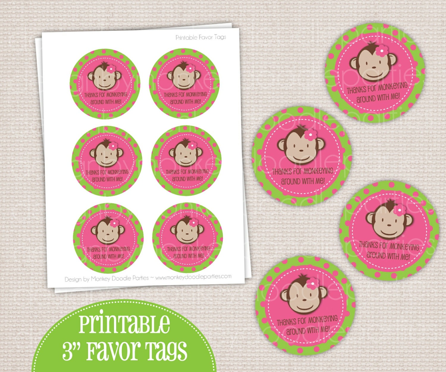 Girl's Mod Monkey Birthday Party Printable (DIY) Favor Tags Il_170x135