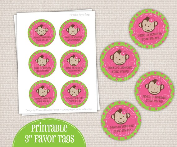 Girl's Mod Monkey Birthday Party Printable (DIY) Favor Tags Il_570xn