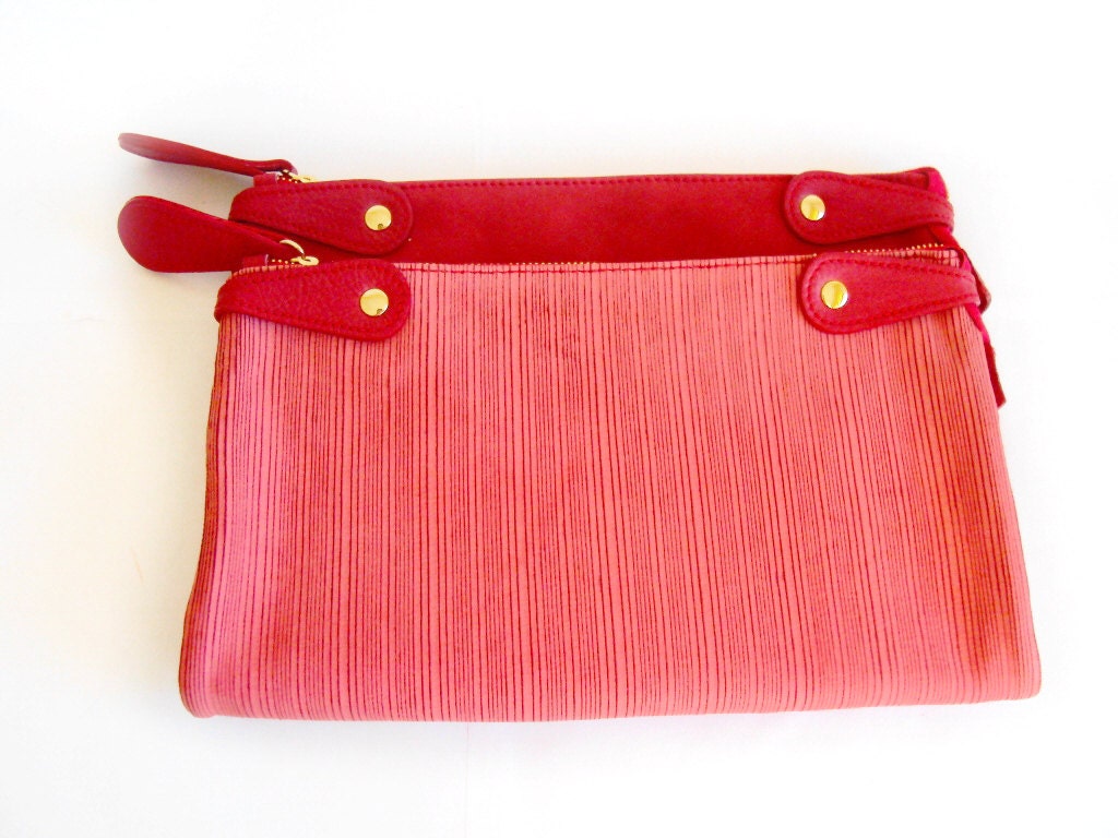 Leather Envelope Clutch, Red Foldover Leather Purse, Reversible Leather Bag, Everyday, Leather Oversize Clutch