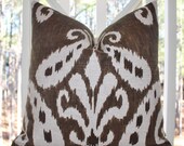 Brown Ikat Pillow - 20 x 20 Brown Ivory Ikat Pillow Cover - Brown Ethnic Throw Pillow - Large Ikat Design