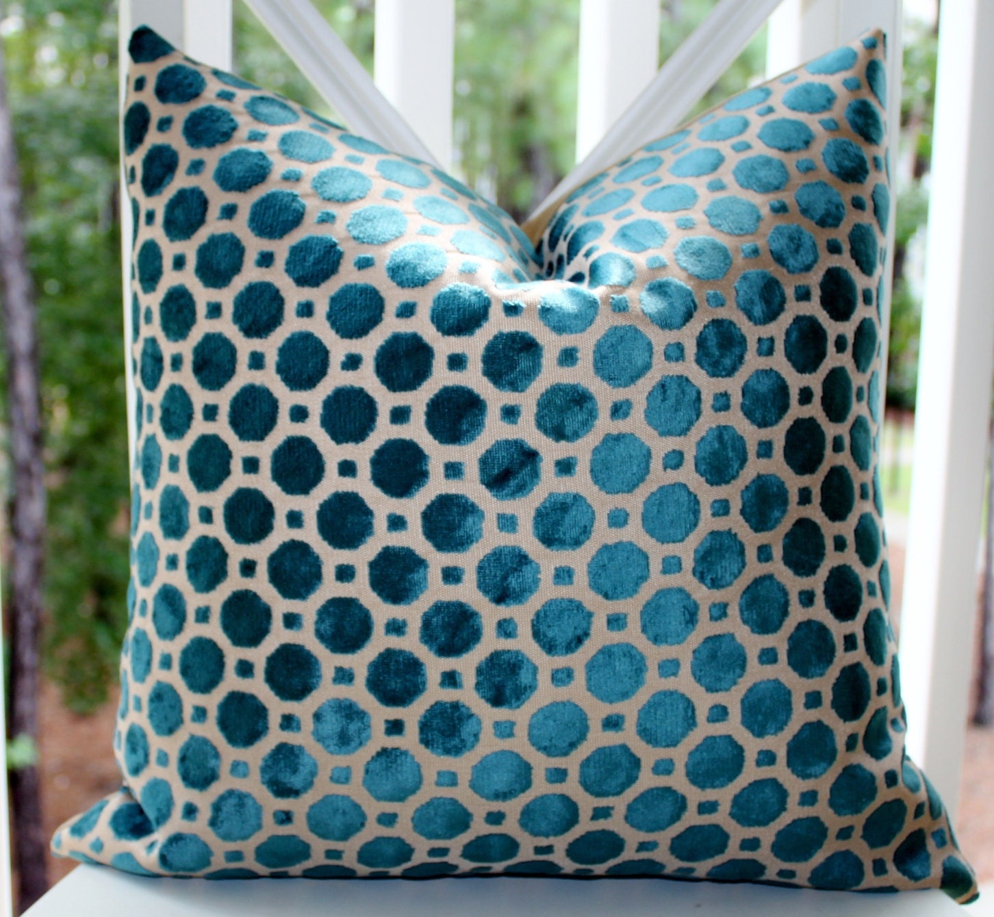 Decorative Designer Pillow Cover - Geometric Turquoise Teal Velvet Pillow - Throw Pillow - Robert Allen