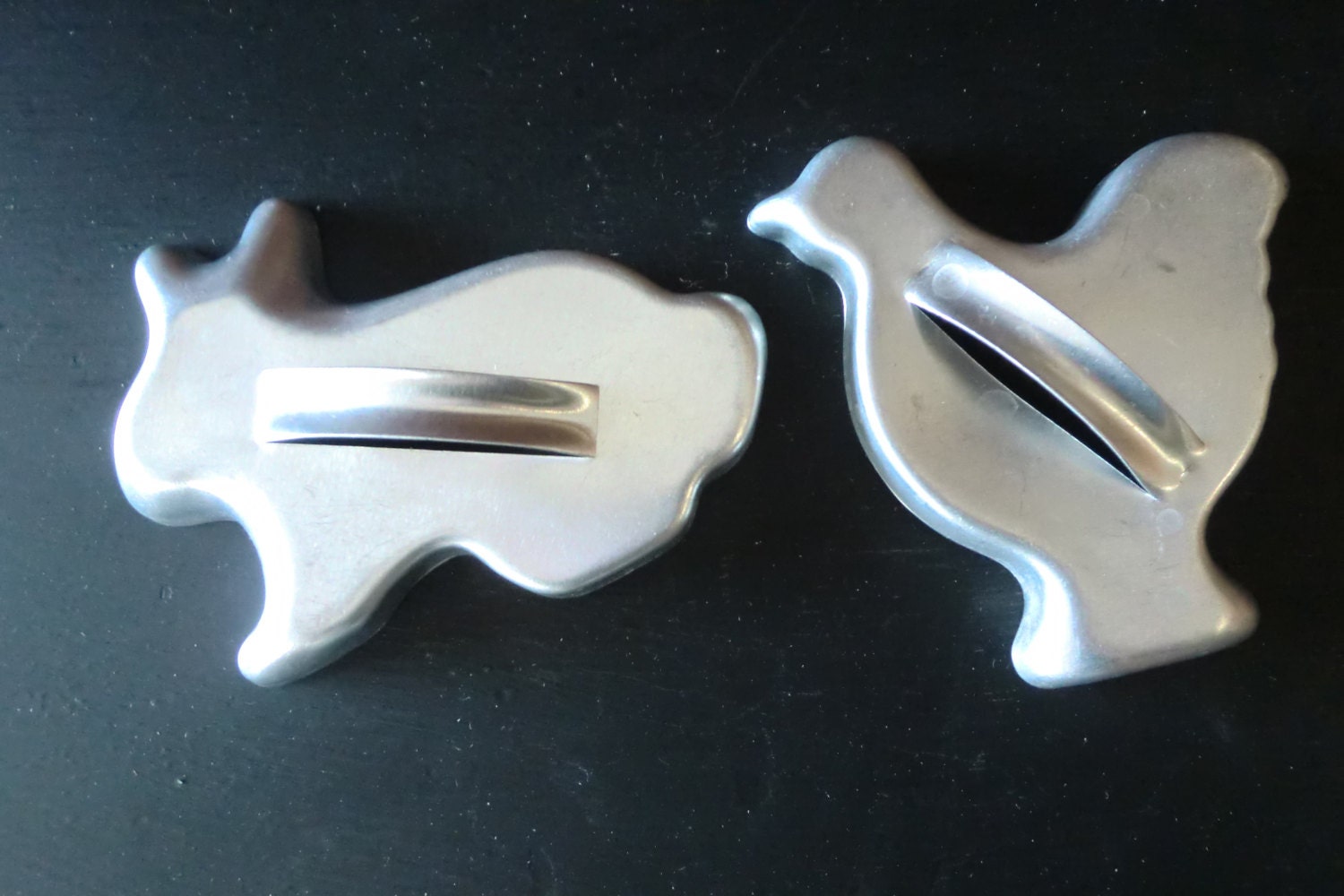 Vintage Pair of Aluminum Rabbit and Chicken Cookie Cutters 1950s