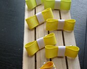 TWO FOR, Asst Yellow Printed and Green Barrette Pairs, Pigtails Tuxedo Style Bows