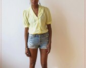 Ruffled Trim Lemon Yellow Blouse