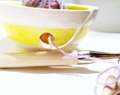 Yellow Yarn Bowl Porcelain White With Yellow StripesYarn Keeper Adorable READY TO SHIP