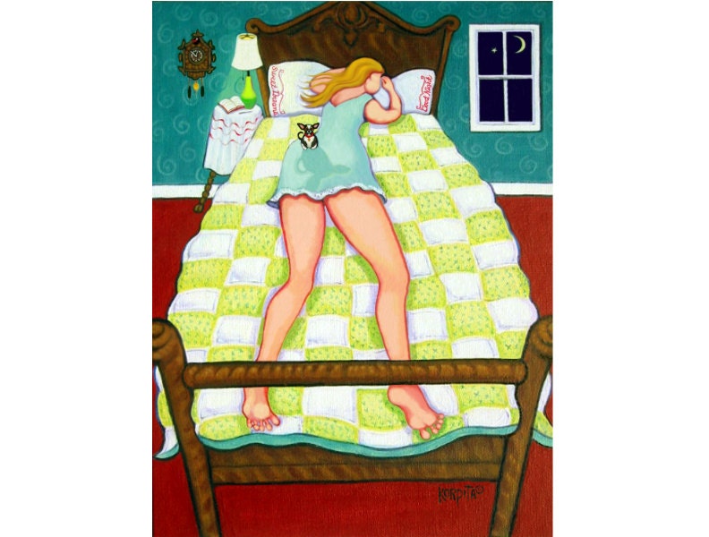 Night Watch - Funny Chihuahua Woman Sleeping Glicee Print from Original Painting Korpita ebsq