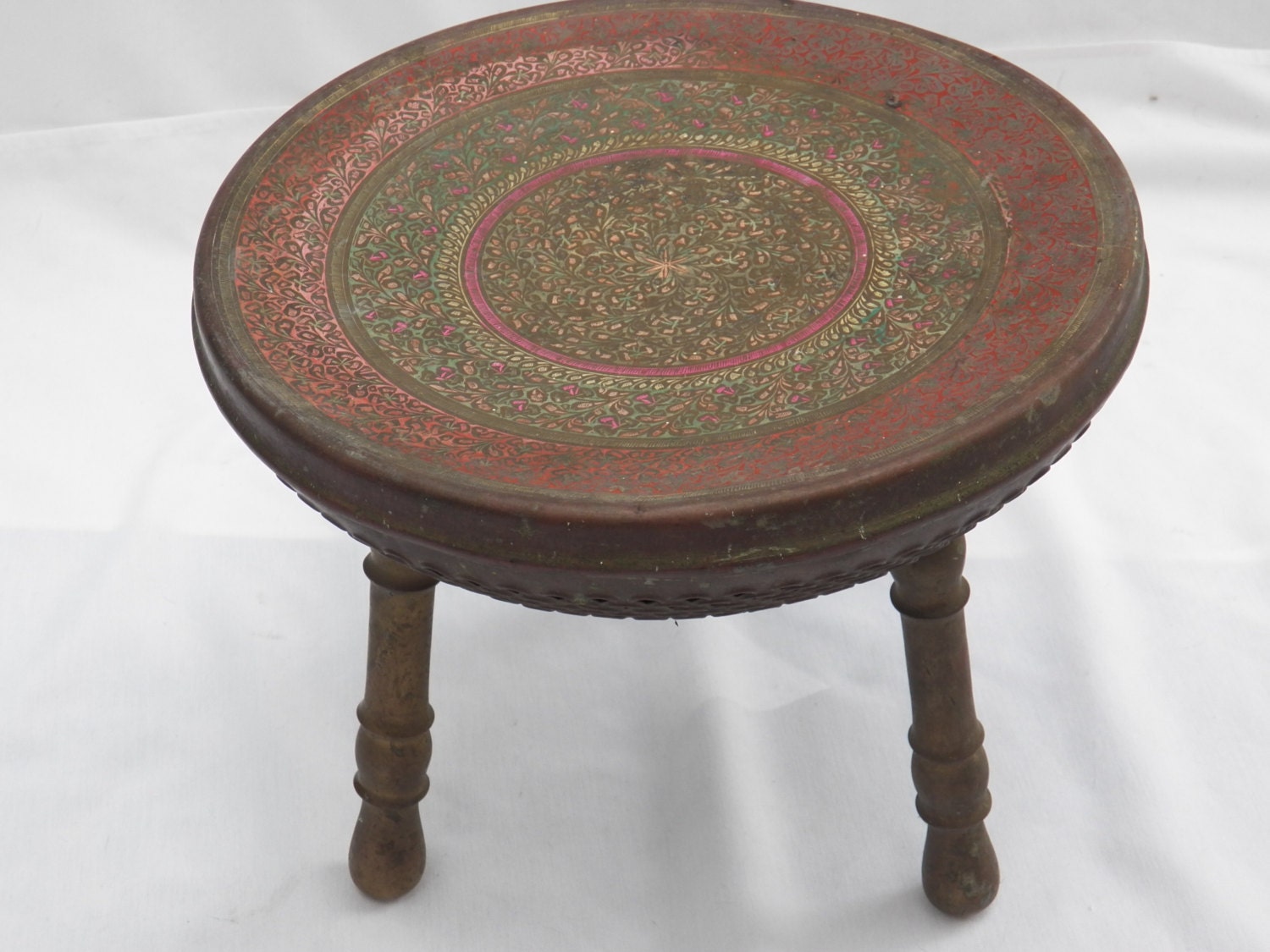 Vintage Hand Worked Brass Foot Stool Brazier Warmer - Intricate Design - Middle Eastern India Moroccan Home Decor