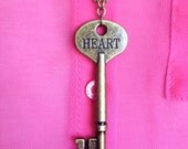 Large Brass Key With Heart Necklace