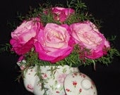 Teapot Silk Floral Arrangement, Pink Roses, White/Floral Teapot, Artificial Silk Flowers, Silk Flower Teapot Arrangement, Teapot Flowers