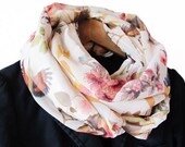 infinity scarf, snood, loop, scarf, shawl, flowerd, floral, summer, spring, birds, Jersey, handmade, fabric, big