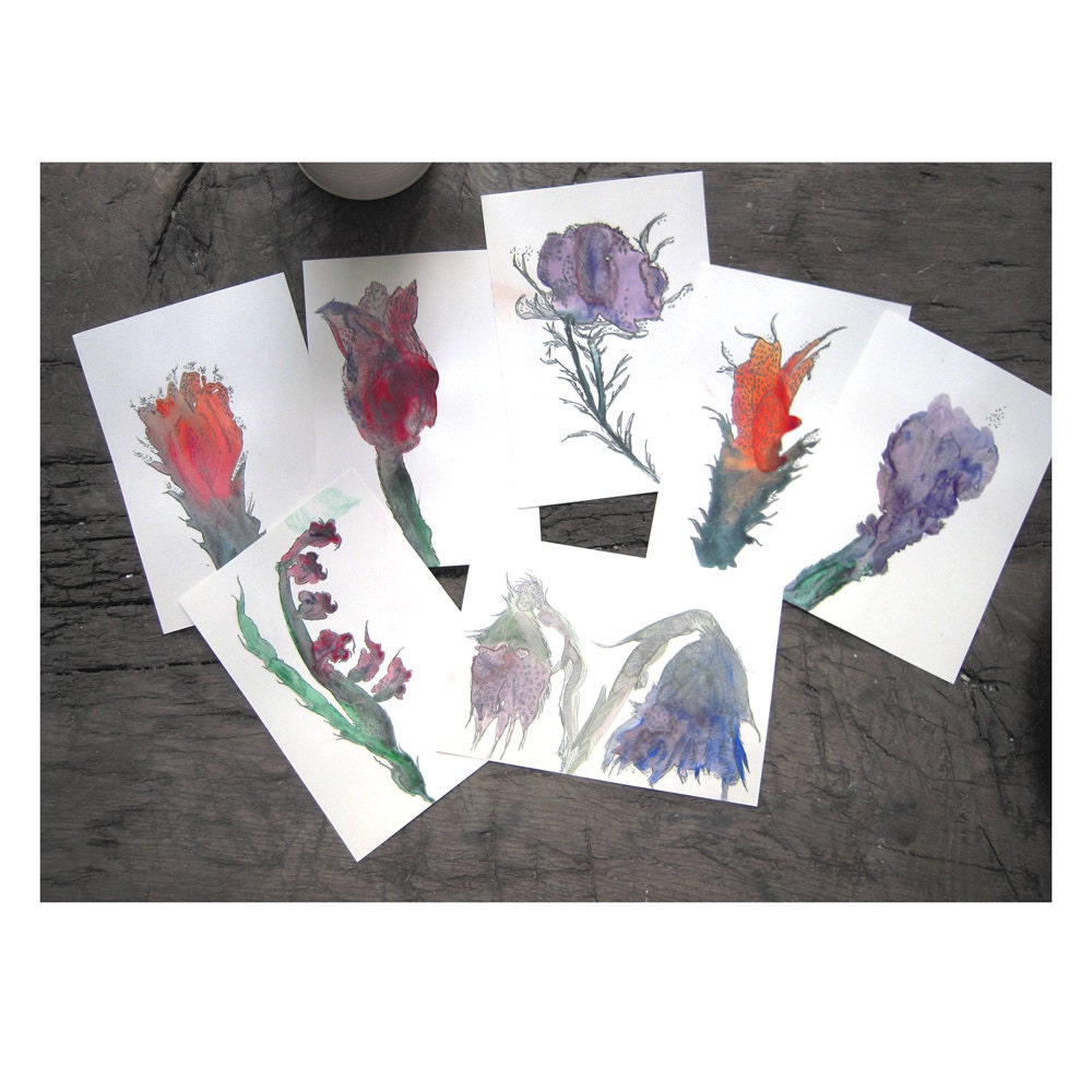 Watercolor Wild Flowers Set of two Art Prints 8.3 x 5.8" / 21 x 14.8 cm Nature Watercolor