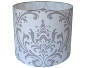 Drum Lamp Shade Lampshade Damask Traditions by Premier Prints Storm Gray Grey Made to Order