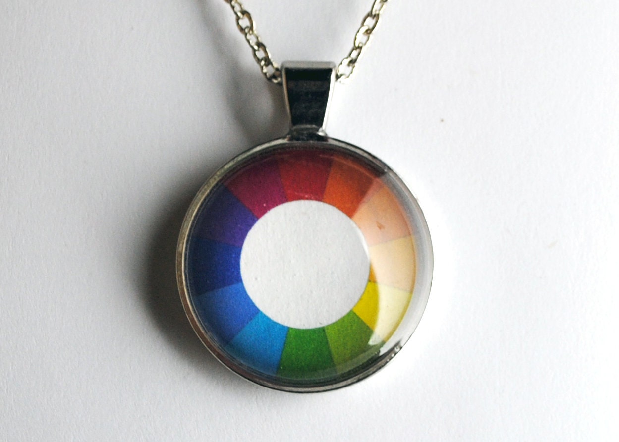 Color Wheel Glass Dome Silver Pendant Necklace