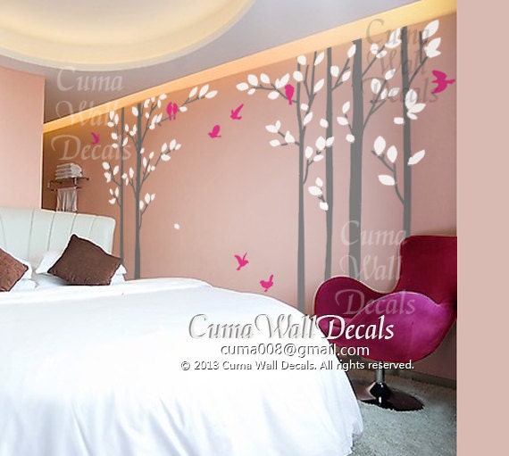 nursery wall decal tree birds Vinyl wall decals wall decal nursery wall sticker children - 6tree birds  Z199 by  Cuma