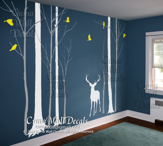 Nursery wall decal deer birds wall sticke animal wall decals children office wall mural vinyl - deer in Forest   Z170 cuma