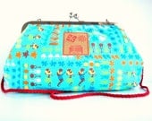 Hawaiian Bright Purse,Tropical Purse, Blue Orange Kiss Lock Purse