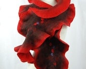 Felted scarf- felt scarf merino wool nunofelt winter fiber art gift nuno felt red black - AnnaWegg