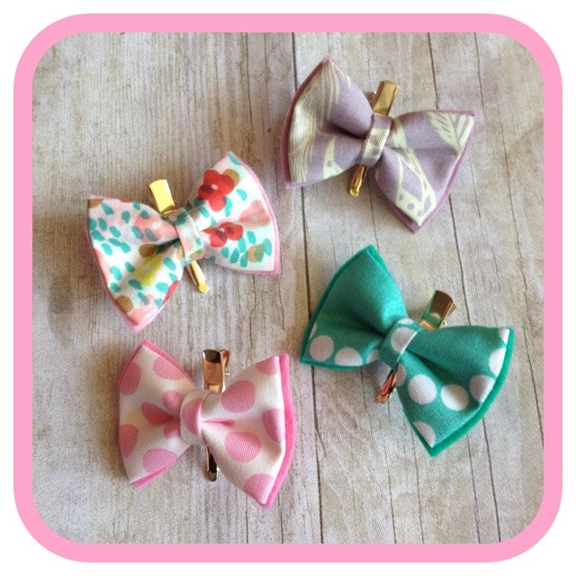 Spring fabric and wool felt bow clip set baby-toddler-child