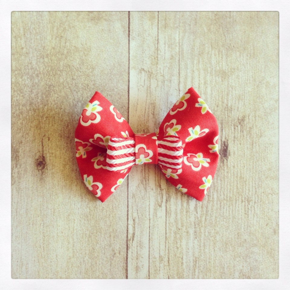 Nautical strawberry stripes 4th of July baby bow clip/headband