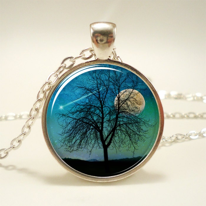 Tree Necklace, Shooting Star And Moon Jewelry, Comet Pendant (1375S1IN)