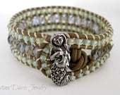 Beaded Leather Cuff, Gorgeous Mermaid, Mint Green, Ocean Jewelry, Boho Chic, Summer, Mother's Day Gifts