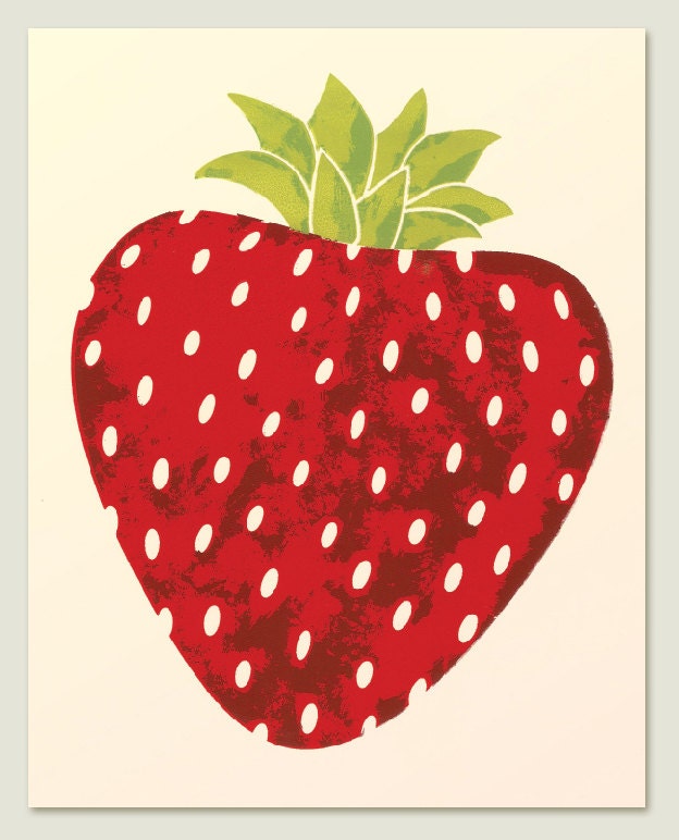 8 x 10 - Bright Red Strawberry - Kitchen Wall Art Archival - food, dining, fruit, summer, illustration, print,