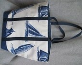 Blue Sailboats Tote, Large with Lots of Pockets, Sturdy, One of a Kind