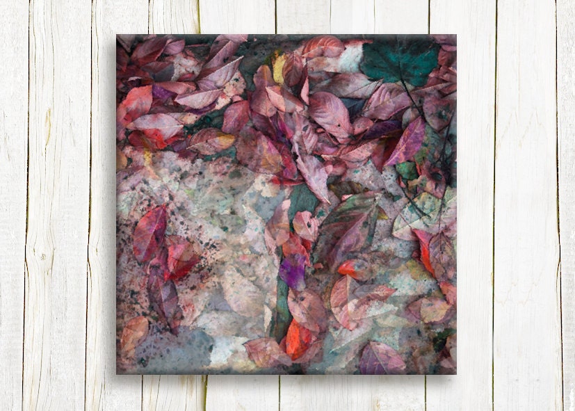 Print on canvas, red leaves, 12"/12", ready to hang, free shipping