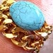 Chic Double Wrap 18K Plated Gold Chunky Chain Stacking Bracelet or Necklace with Oval Turquoise..