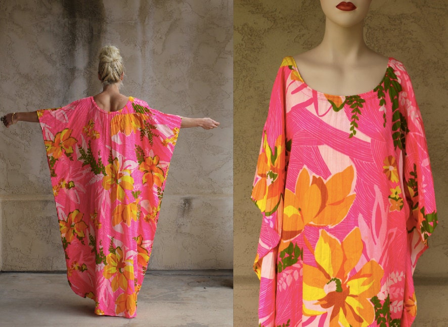 60s caftan / accordion maxi kaftan dress