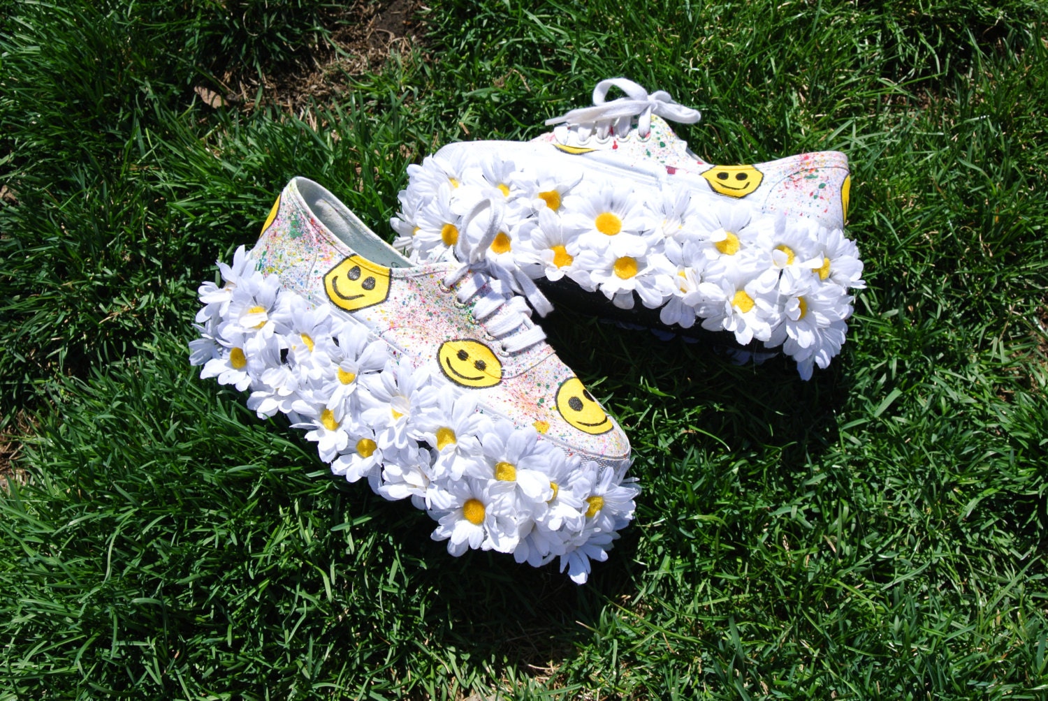 Hand-Painted "Flower Power" Flatform Sneakers