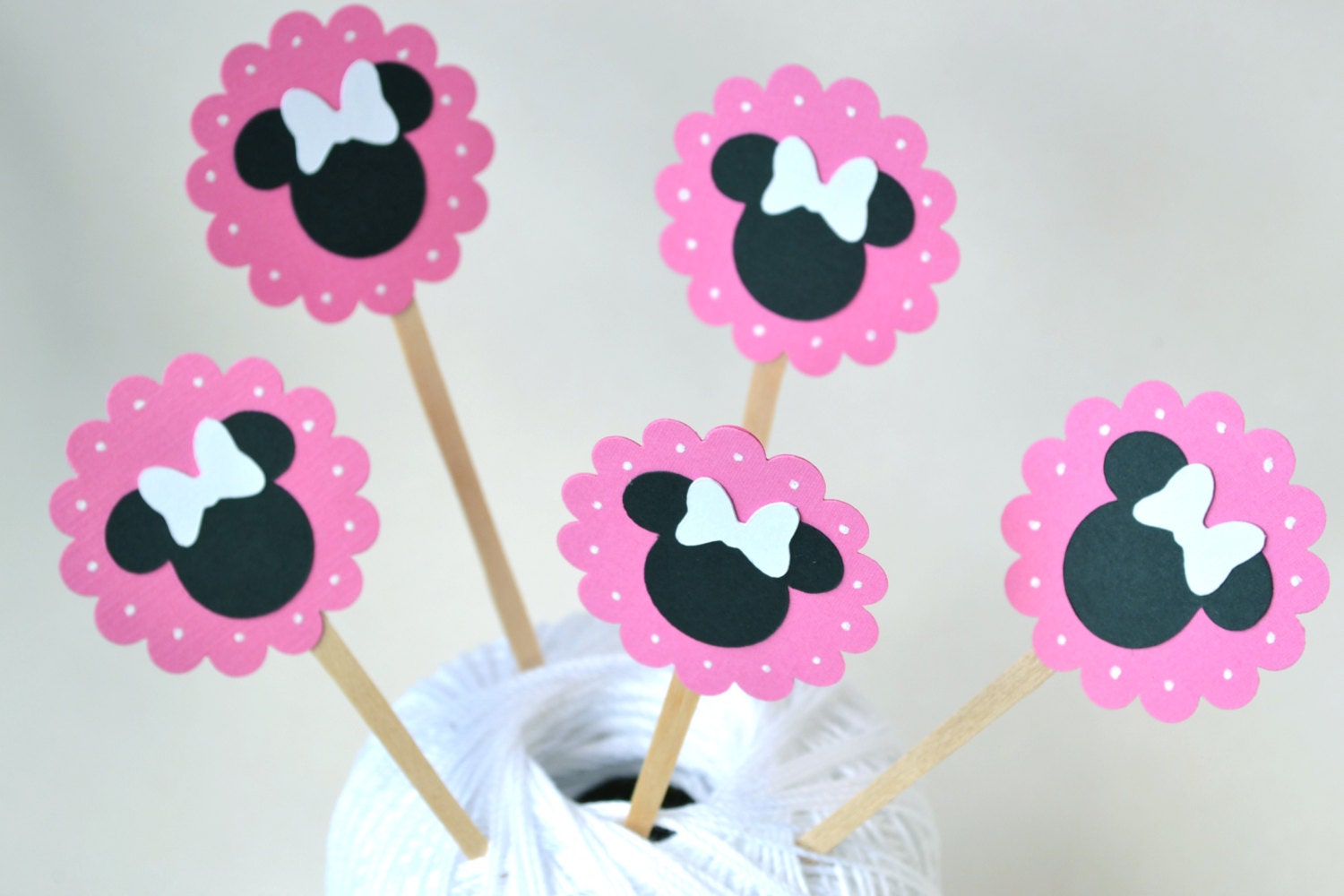 Bright Pink Minnie Mouse Cupcake Toppers--QTY 12