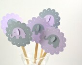 Purple and Grey Elephant Cupcake Toppers Qty 12--Baby Shower--Birthday Party