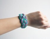 Chunky rope knot bracelet in teal and neon pink