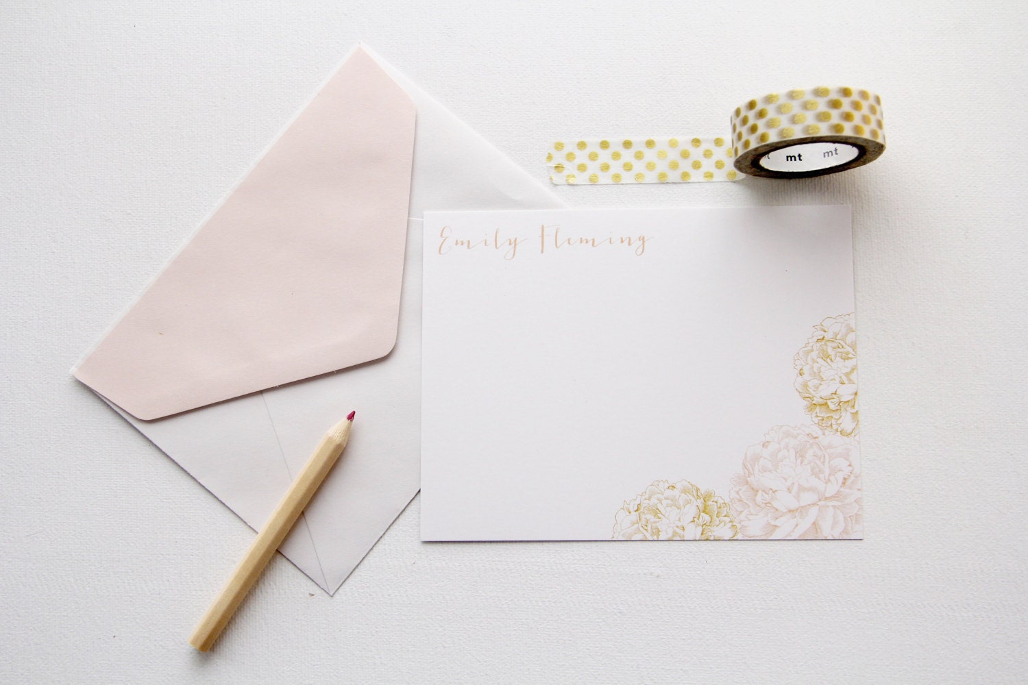 Peonies Personal Stationery Flat Note Card Set