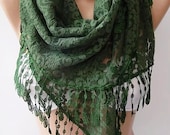 Green  Lace Triangle Scarf It made with good quality Lace -- Mothers Day