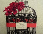 Black Bird Cage Card Box / Red Roses & Hydrangeas / Wedding Card Holder Birdcage / Wedding Birdcage
