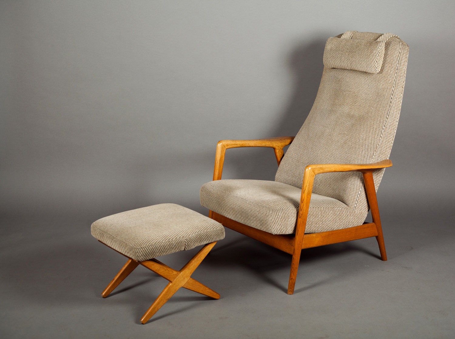 1960's Mid Century Danish Modern High back Folke Ohlsson for DUX Lounge Chair / Ottoman