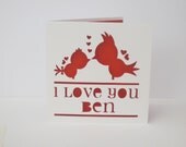Lovebirds personalised papercut card
