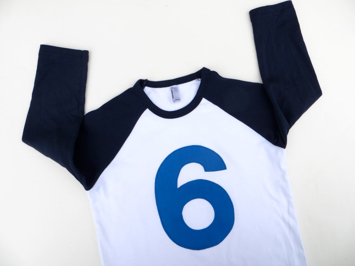 Royal 6 on Navy and White Raglan Birthday T Shirt- Bigger Sizes for Older Kids