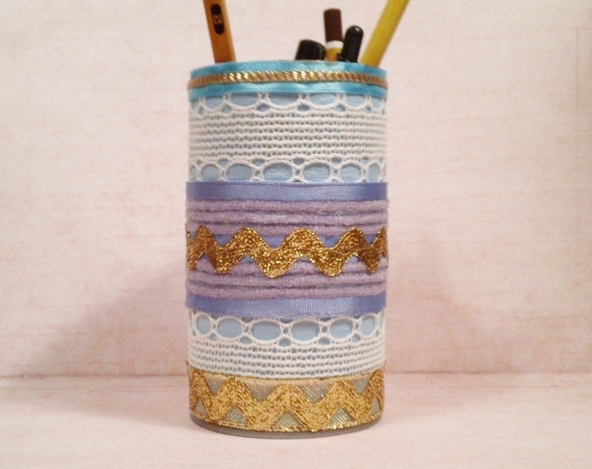 Pencil Holder - Paper, Lace and Ribbon