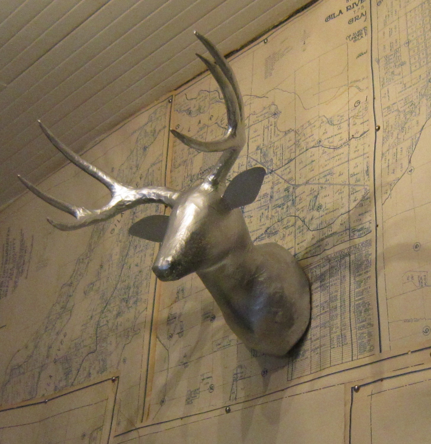Faux Taxidermy Deer Head - Silver